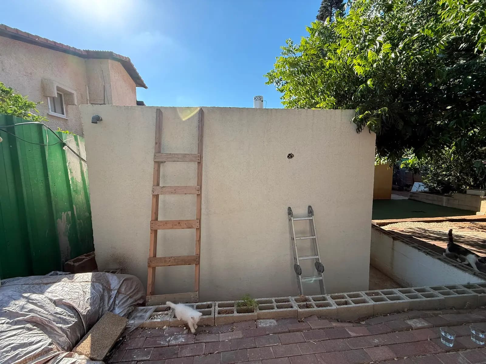 חלון הדף ותריס מיגון תקני של ממ"ד חדש בבית פרטי ברמת רזיאל, גימור טיח חיצוני